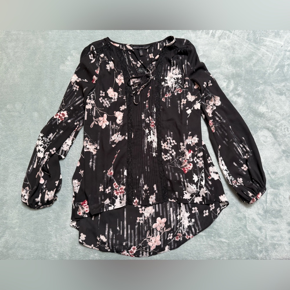 White House Black Market Floral Black Blouse